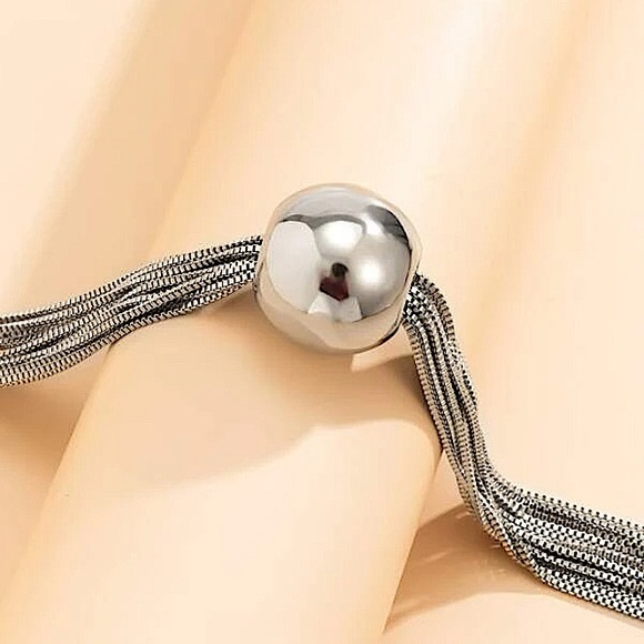 Sterling Silver Multilayered Chain Ball Choker - Picture 4 of 6